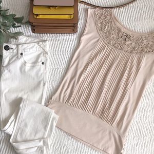 FREE PEOPLE Pink Sleeveless Embroidered Top